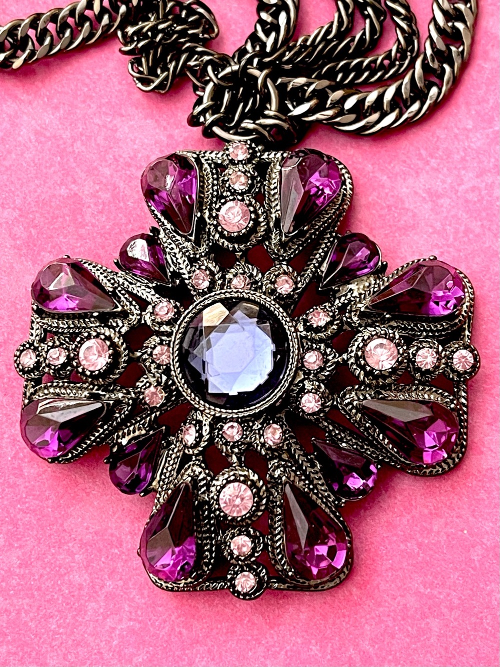 Badgley Mischka Women’s Purple Crystal Statement Pendant Necklace